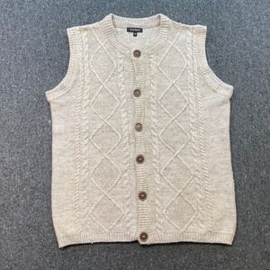 True Rock Cable Knit Sweater Vest Sz M Mens Beige Wool Blend Button Front Preppy